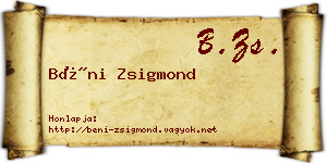 Béni Zsigmond névjegykártya